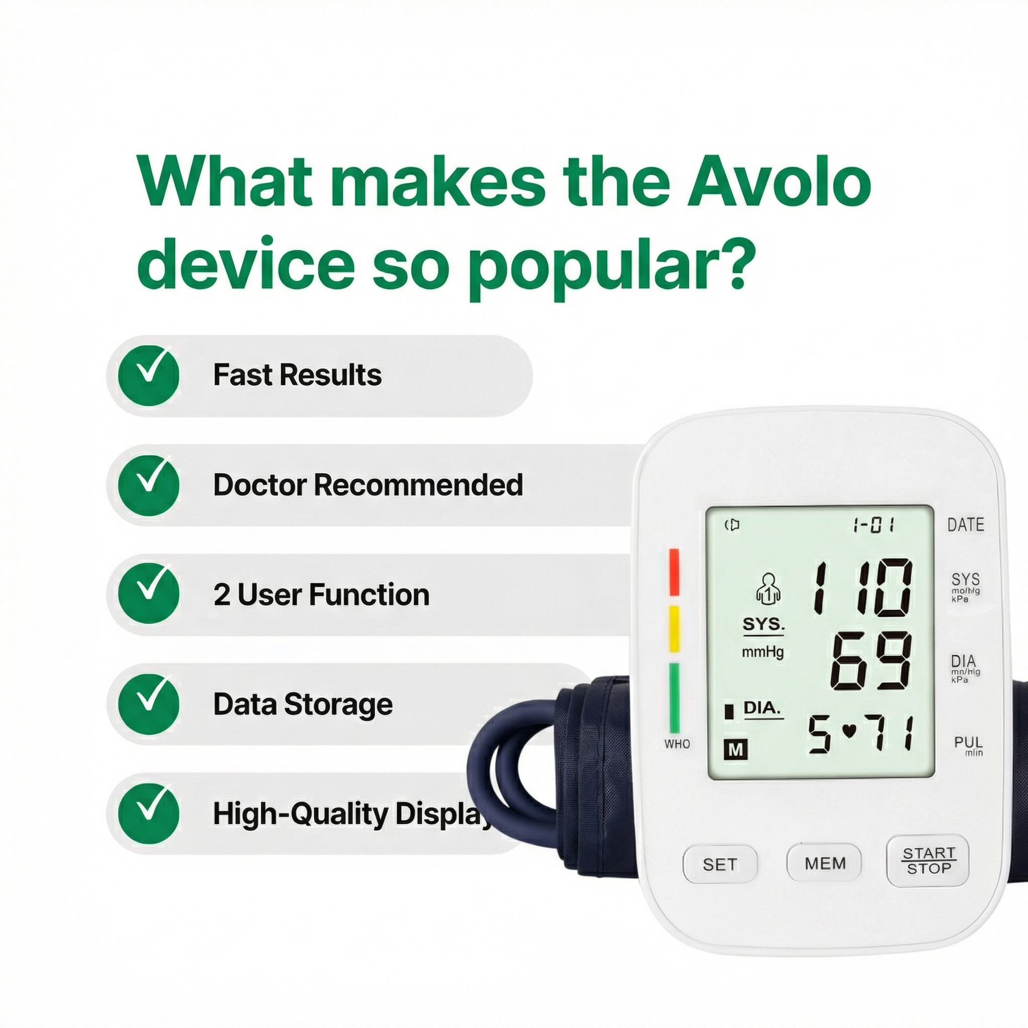 Digital Blood Pressure Monitor With comfortable cuff and memory function / Measures blood pressure and pulse