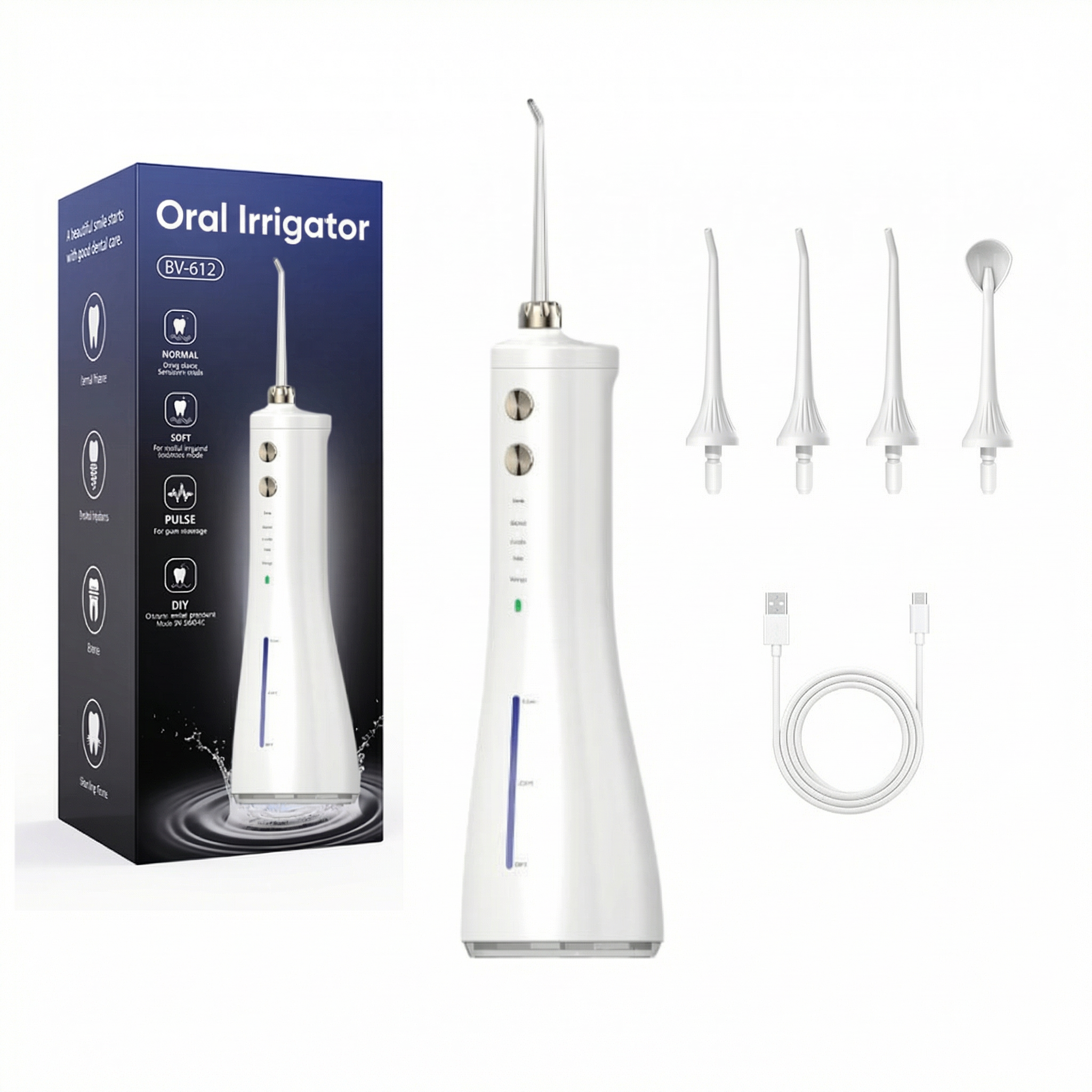 Cordless Water Flosser For effective dental and gum care / Includes 4 nozzle tips, 300 ml water tank, 30–120 PSI water pressure and IPX7 waterproof protection