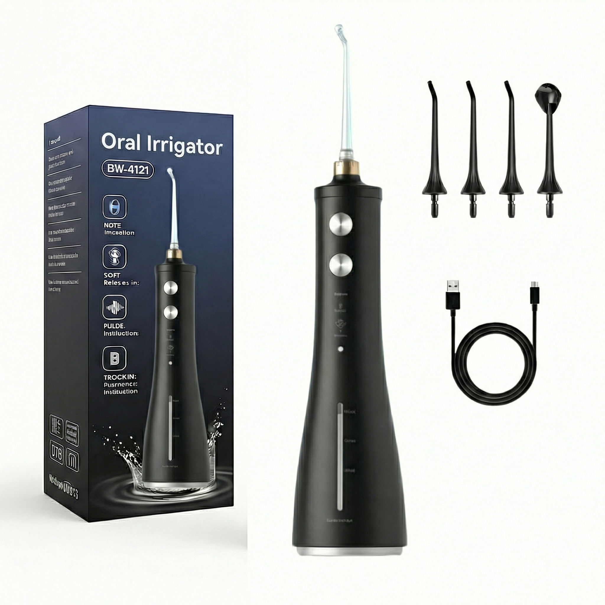 Cordless Water Flosser For effective dental and gum care / Includes 4 nozzle tips, 300 ml water tank, 30–120 PSI water pressure and IPX7 waterproof protection