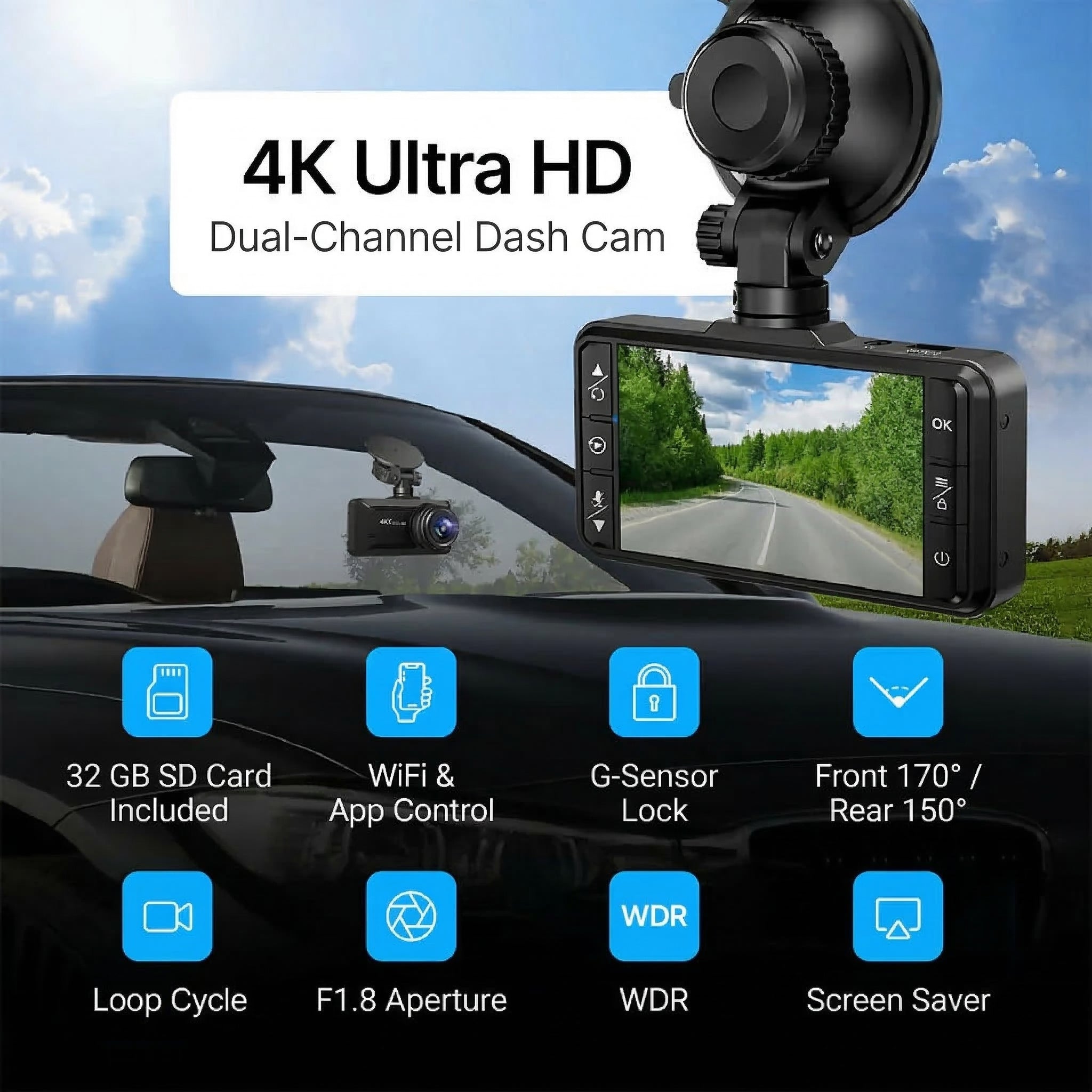 4K Dash Cam with 3.9” Screen by Avolo