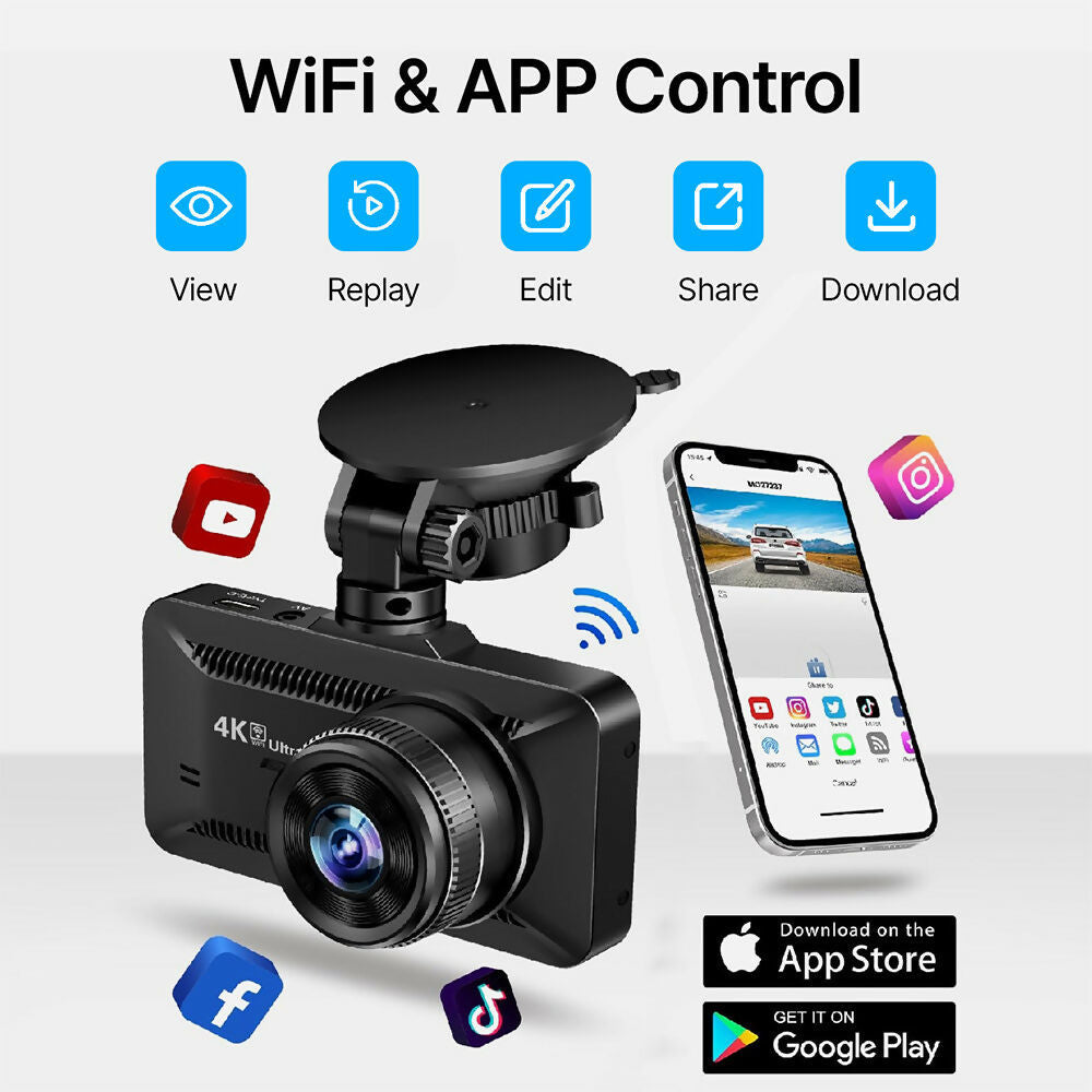 4K dashcam with 3.94" screen / Front & rear / Car camera with 170° wide-angle view / Night vision / Parking monitoring / G-sensor